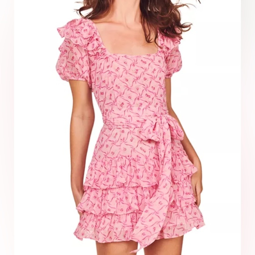 LoveShackFancy Pink Floral Mini Dress